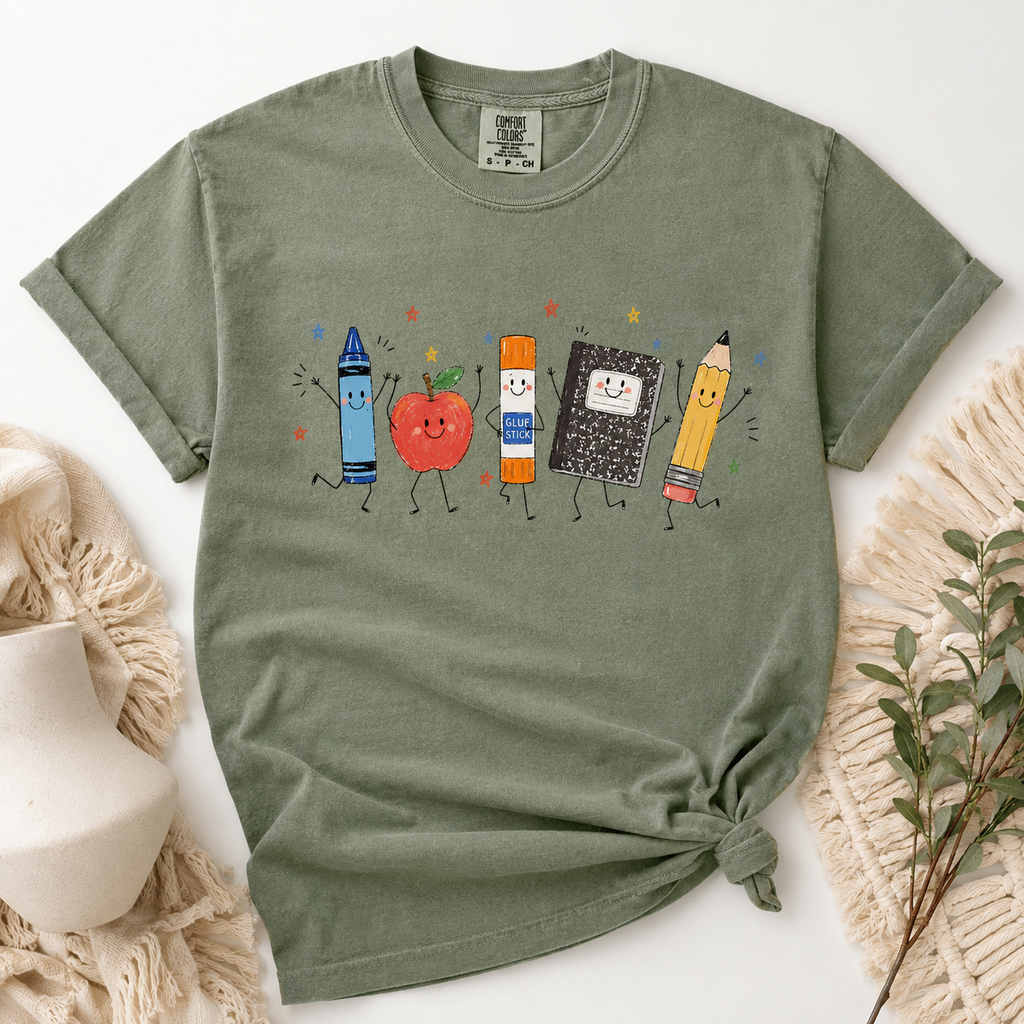 Cute Back To School Comfort Colors Shirt, Teacher School Supplies Apple Pencil Graphic Tee, First Day Of School T-Shirt