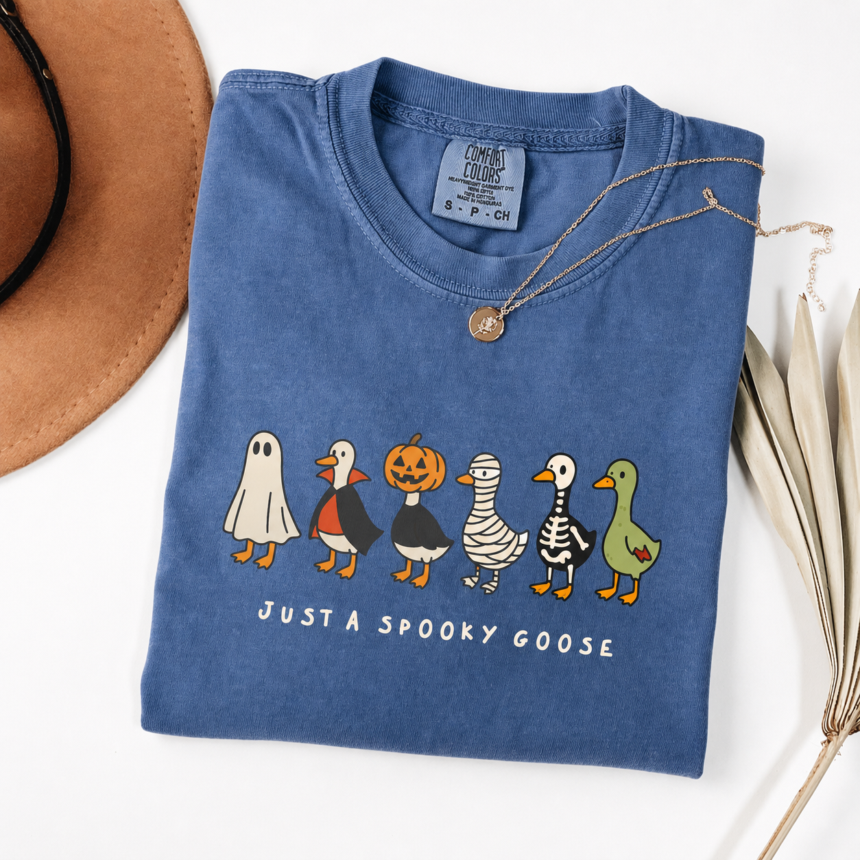 Just a Spooky Goose Comfort Colors Halloween Shirt, Funny Skeleton Goose Tee, Cute Spooky Season Graphic Shirt