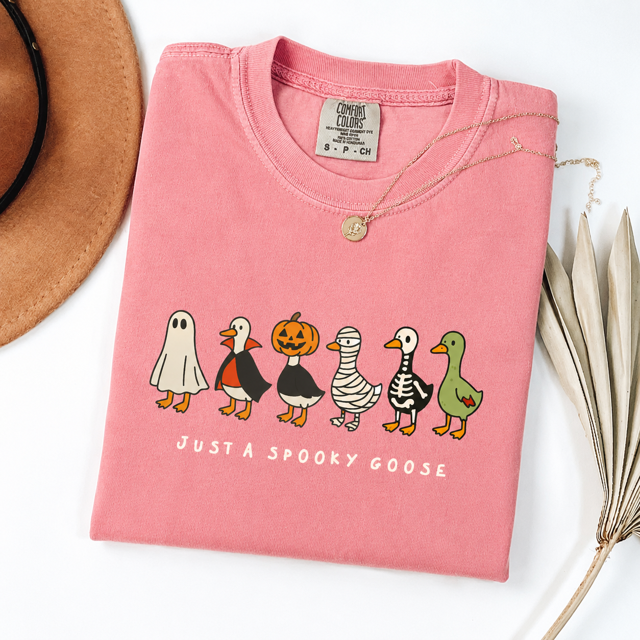 Just a Spooky Goose Comfort Colors Halloween Shirt, Funny Skeleton Goose Tee, Cute Spooky Season Graphic Shirt