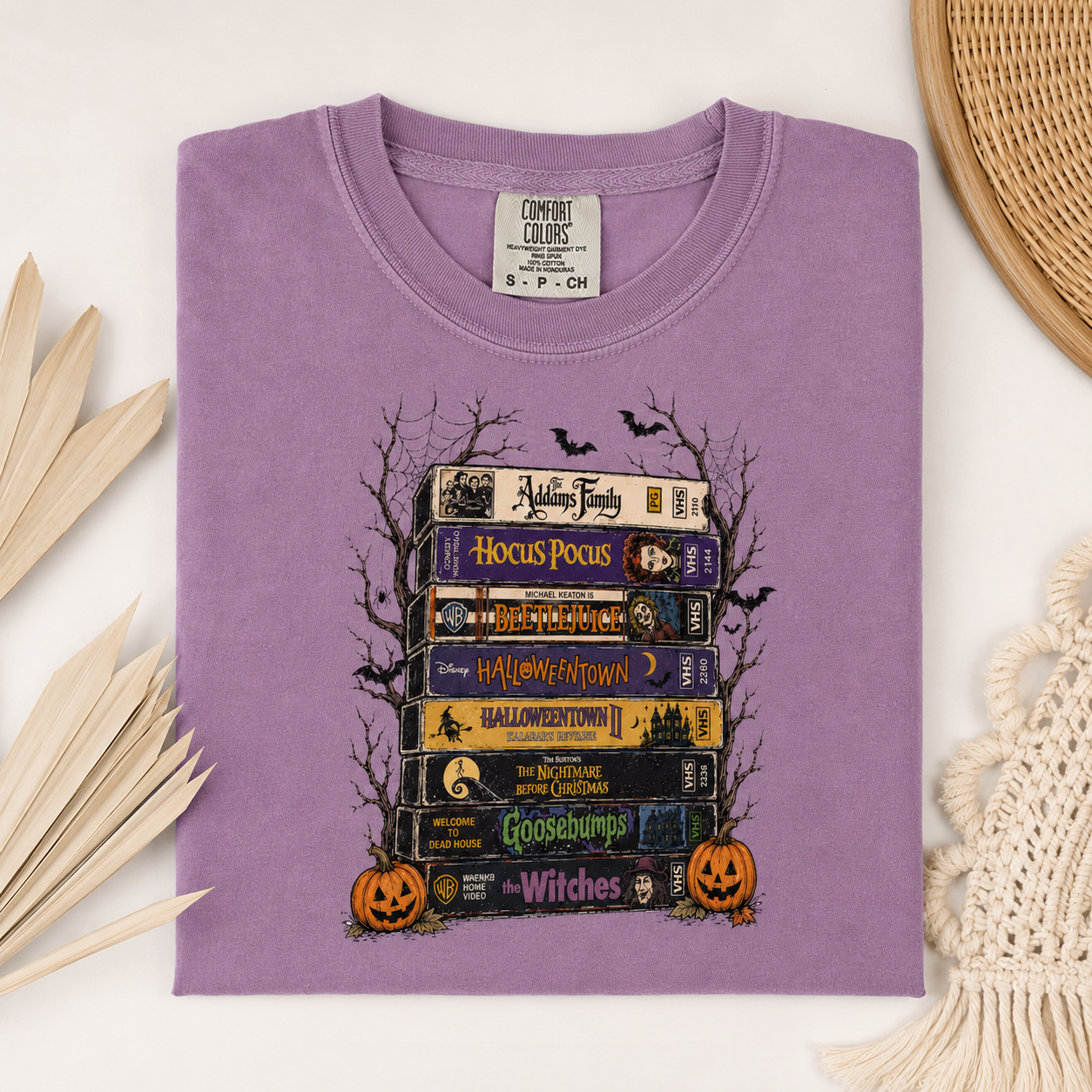 Vintage Halloween Movie Stack Comfort Colors Shirt, Retro VHS Horror Tee, Spooky Pumpkin Graphic T-Shirt, Halloween Gift