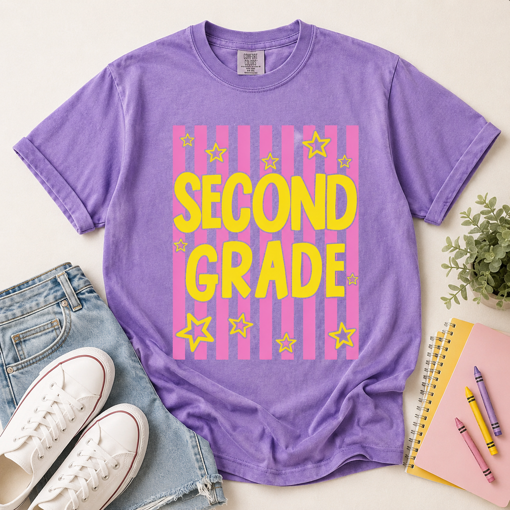 Personalized Second Grade Comfort Colors Shirt, 2nd Grade Teacher Back to School Tee, Matching Student and Teacher T-Shirt