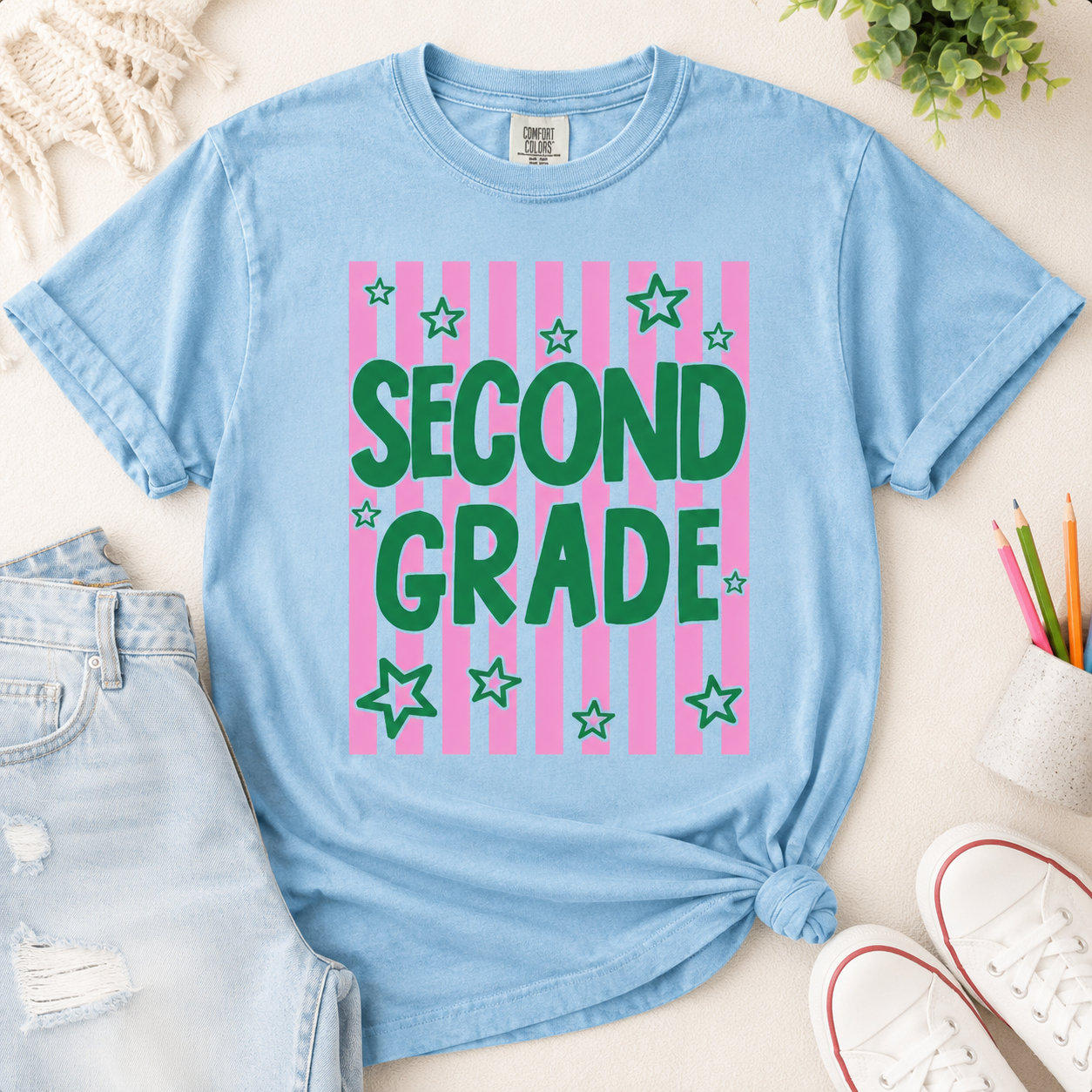 Personalized Second Grade Comfort Colors Shirt, 2nd Grade Teacher Back to School Tee, Matching Student and Teacher T-Shirt