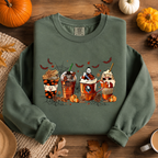 Skeleton Coffee Cups Halloween Sweatshirt, Skull Coffee Lover Crewneck, Spooky Season Graphic Pullover