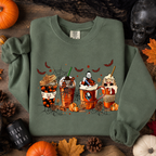 Skeleton Coffee Cups Halloween Sweatshirt, Skull Coffee Lover Crewneck, Spooky Season Graphic Pullover