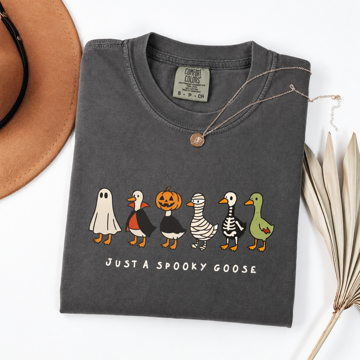 Just a Spooky Goose Comfort Colors Halloween Shirt, Funny Skeleton Goose Tee, Cute Spooky Season Graphic Shirt