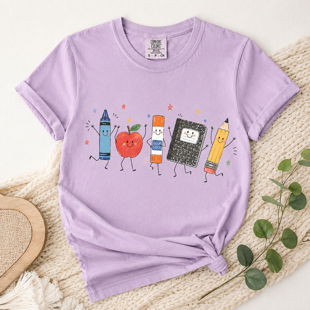 Cute Back To School Comfort Colors Shirt, Teacher School Supplies Apple Pencil Graphic Tee, First Day Of School T-Shirt